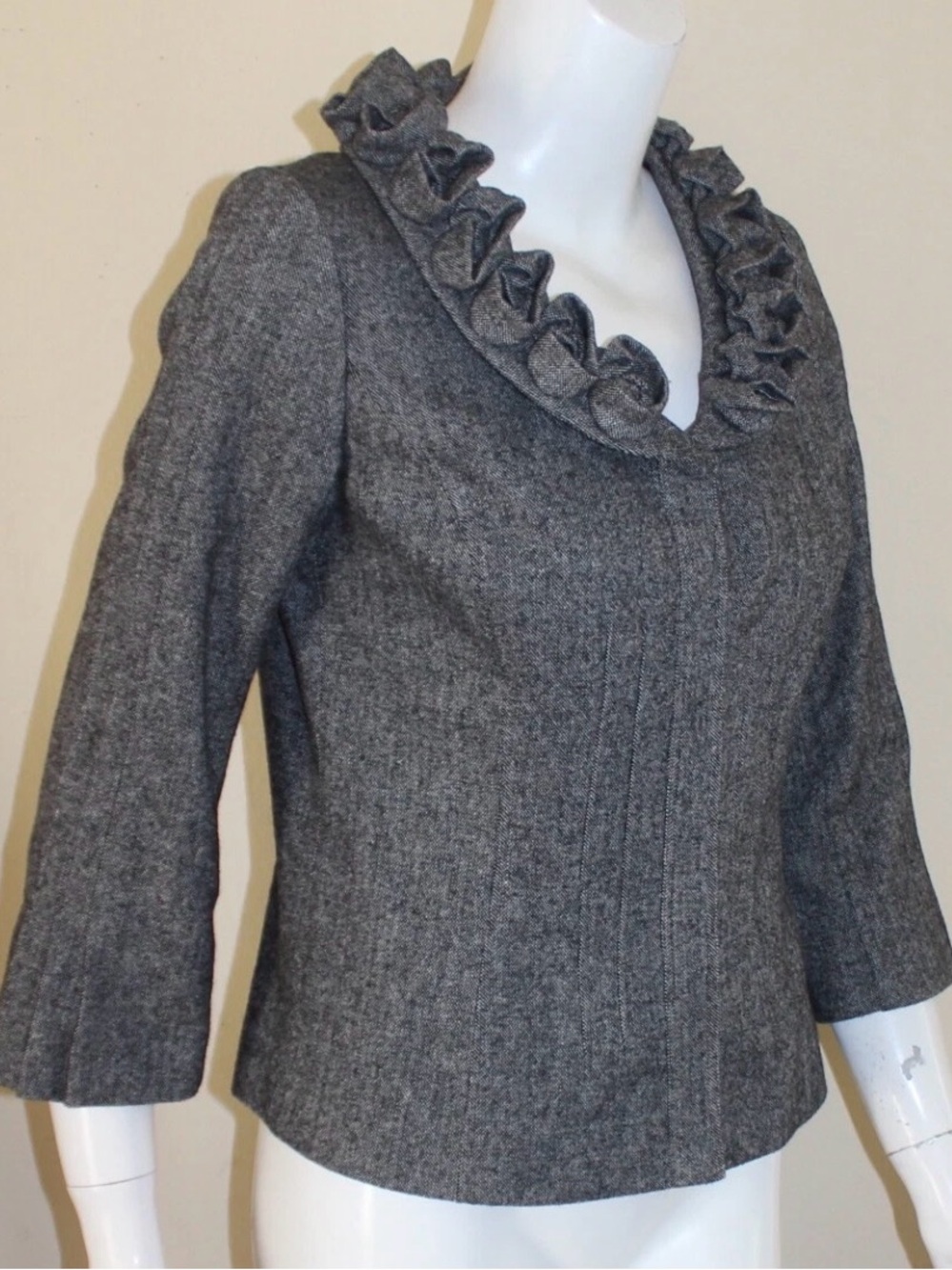 Saks Fifth Avenue Gray Ruffle-Collar Wool Blend Jacket